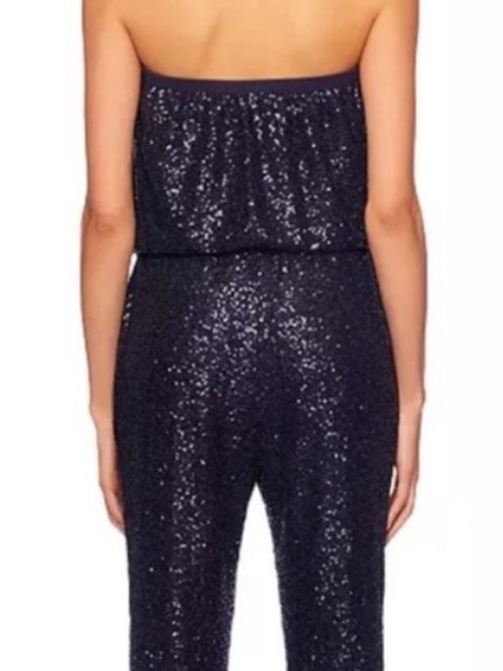 Susana Monaco Strapless jumpsuit Thunder Navy Blue Sequin pockets S/M Revolve - Picture 8 of 15